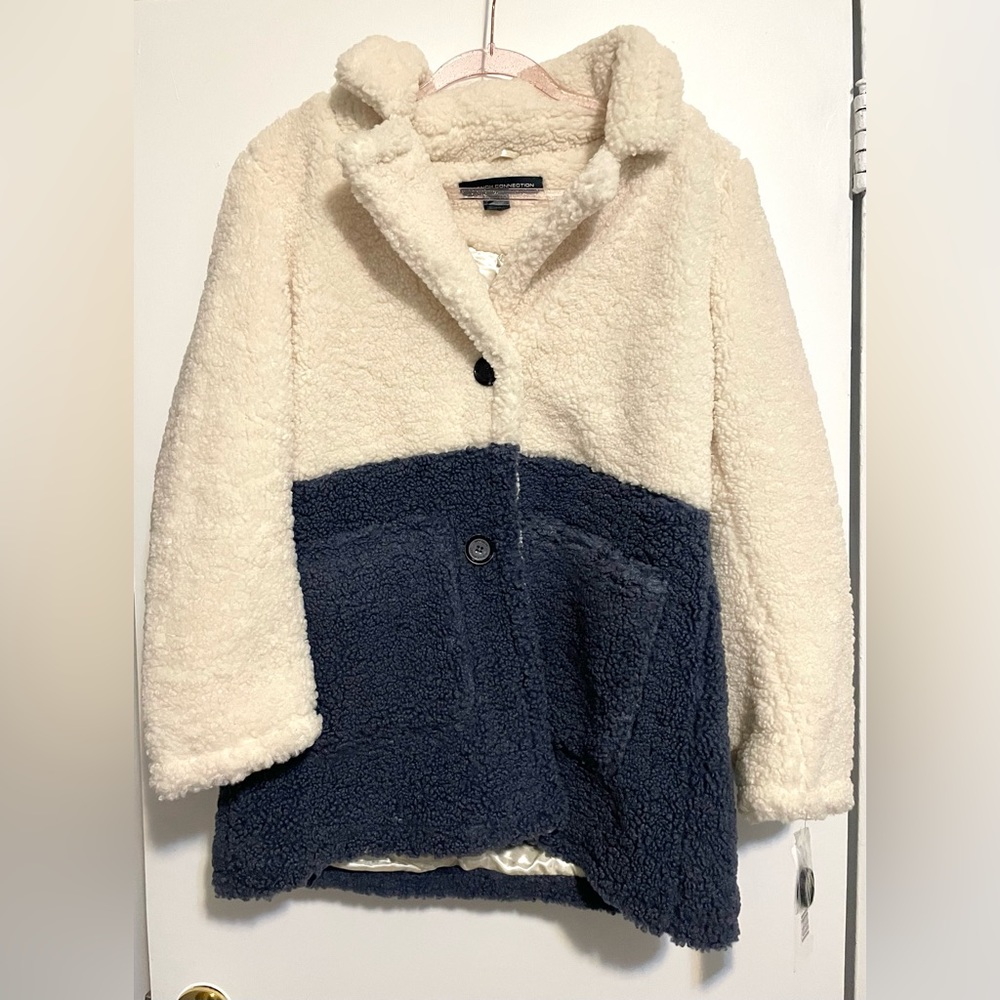 French Connection Colorblocked Teddy Coat NWT - Picture 3 of 7